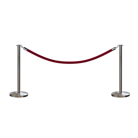 MONTOUR LINE Stanchion Post and Rope Kit Sat.Steel, 2 Flat Top 1 Maroon Rope C-Kit-2-SS-FL-1-PVR-MN-PS